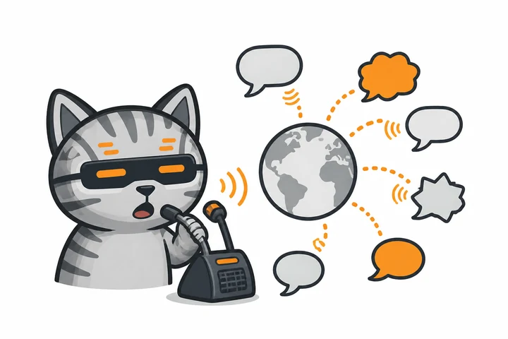 外国語の案内音声を届けるマオシーバ猫